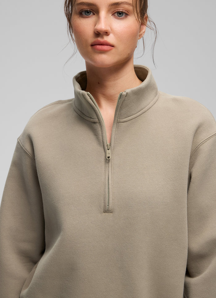CRZ YOGA Women's Casual Half-Zip Waist Length Classic Fit Sweatshirt Oak