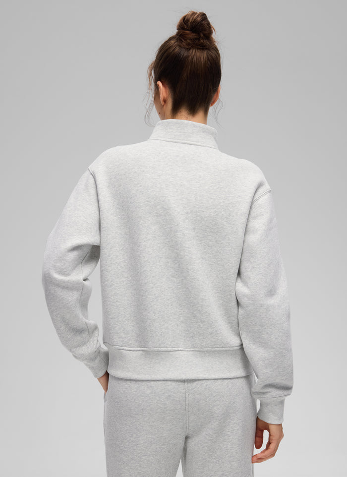CRZ YOGA Women's Casual Half-Zip Waist Length Classic Fit Sweatshirt Dove Grey Heather
