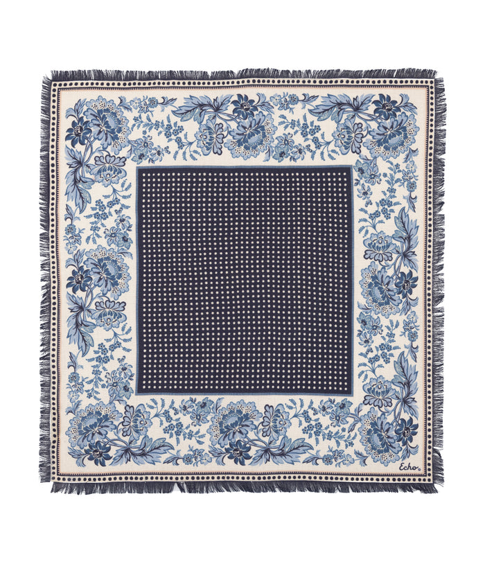 Floral wool and silk Bandana in blue