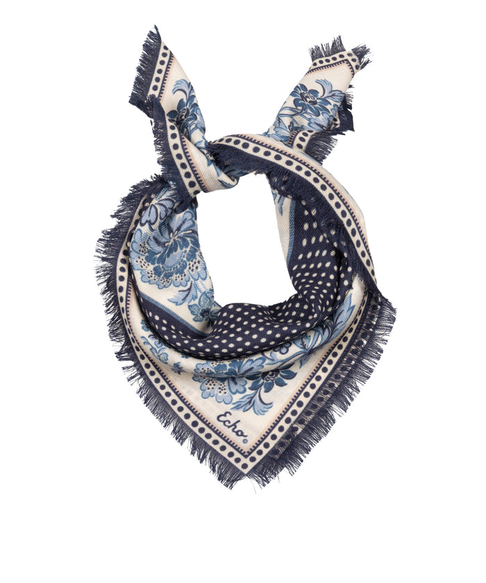 Floral wool and silk Bandana in blue