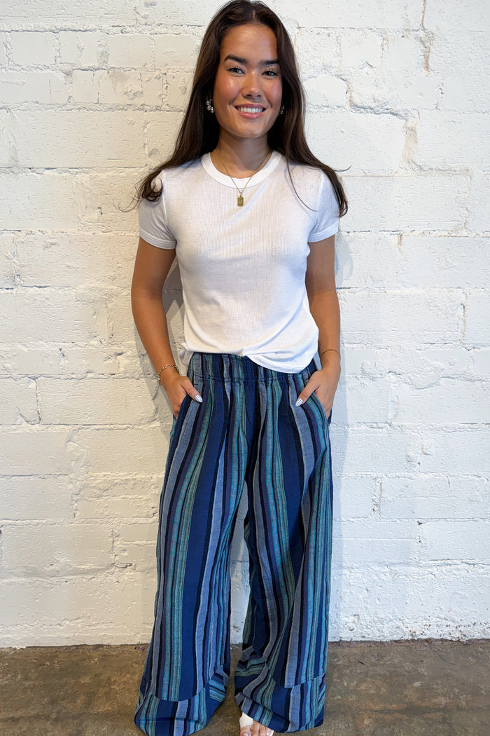 Free People Days End Linen Pants Navy Combo, adeline boutique, dallas boutique, boutique