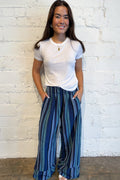 Free People Days End Linen Pants Navy Combo, adeline boutique, dallas boutique, boutique