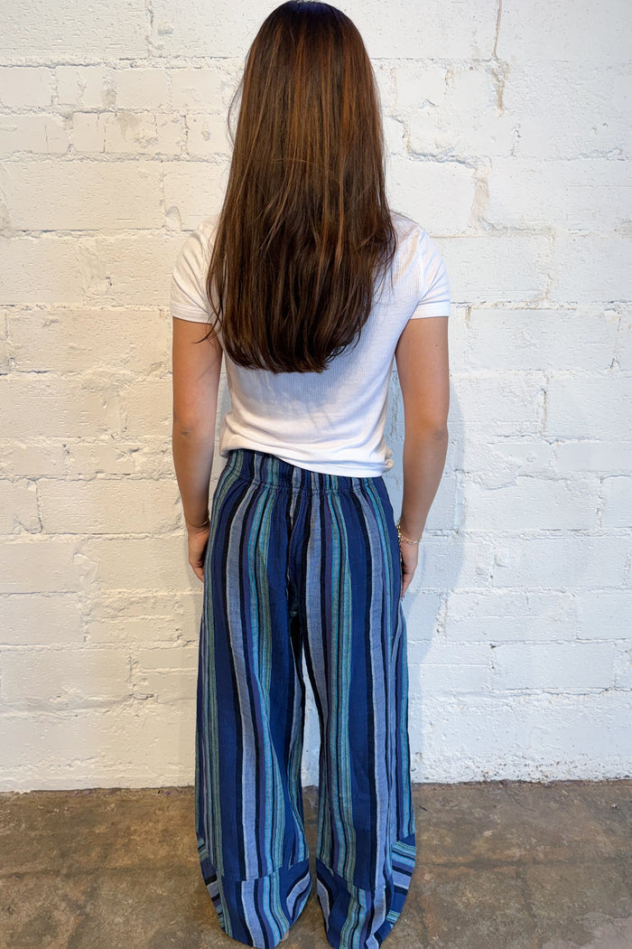 Free People Days End Linen Pants Navy Combo Back, adeline boutique, dallas boutique, boutique