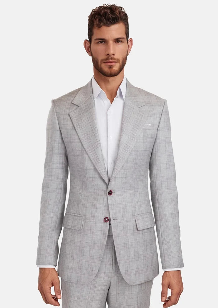 French Gray Checked Ellis Suit - SARTORO