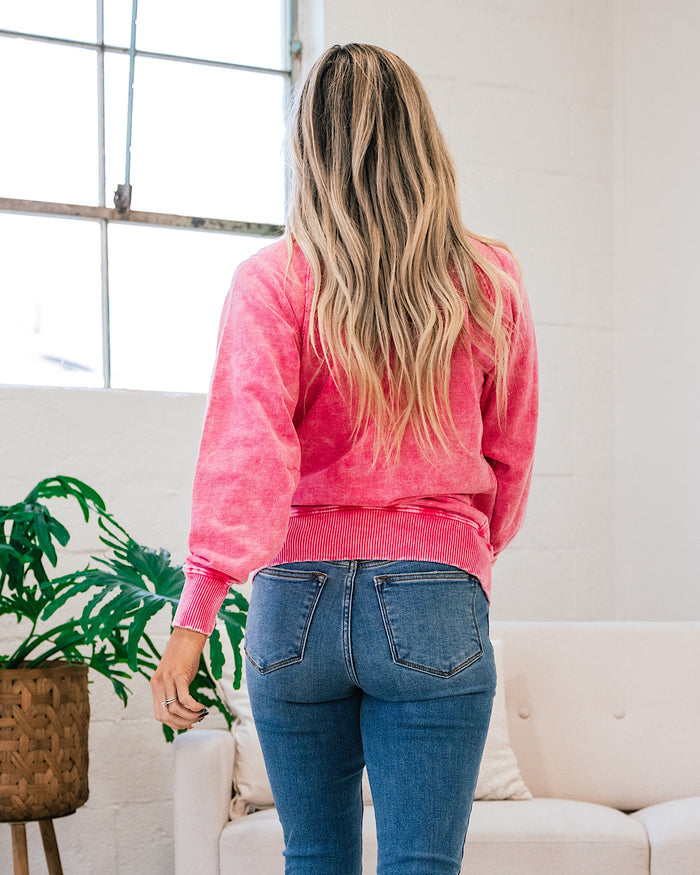 Girlfriend Crewneck Sweatshirt - Ash Fuchsia  Zenana