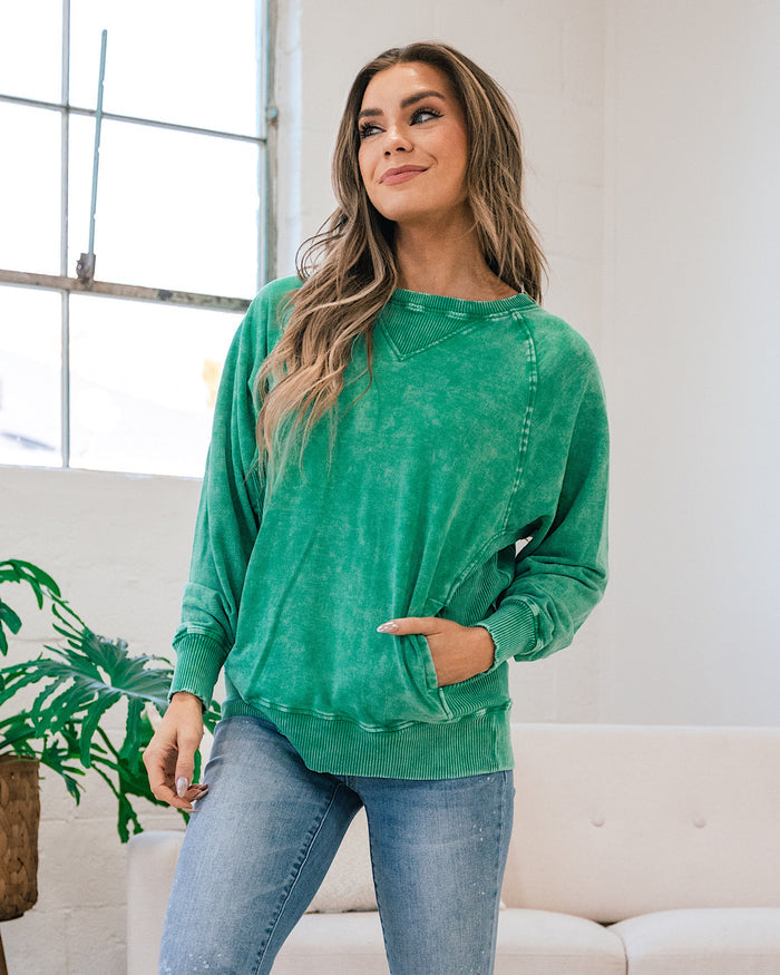 Girlfriend Crewneck Sweatshirt - Ash Kelly Green  Zenana