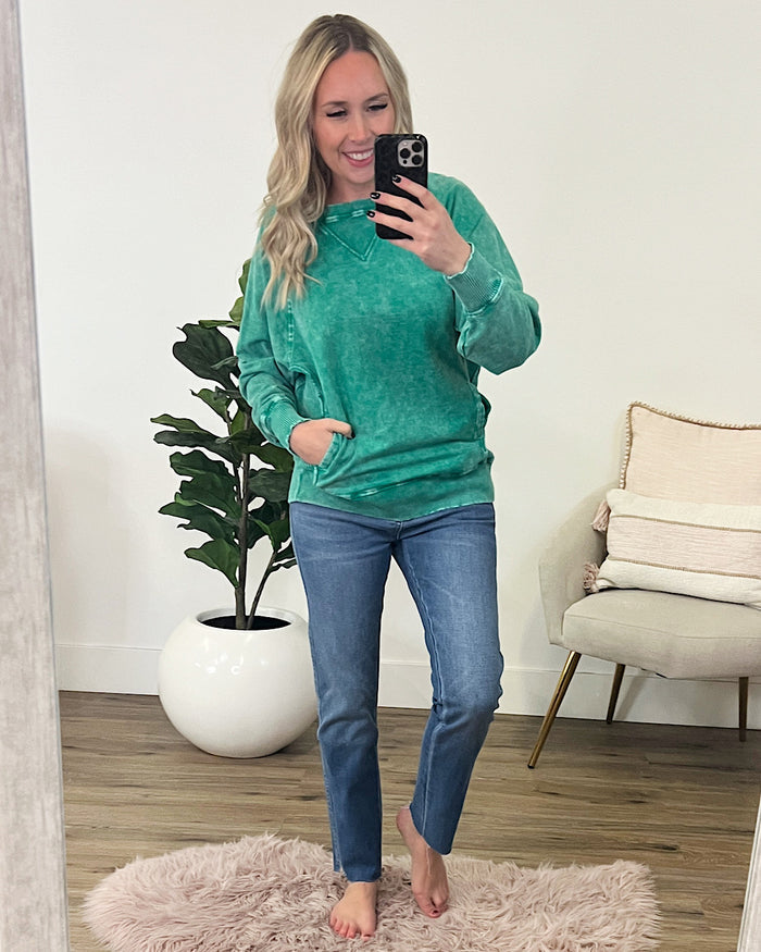Girlfriend Crewneck Sweatshirt - Ash Kelly Green  Zenana