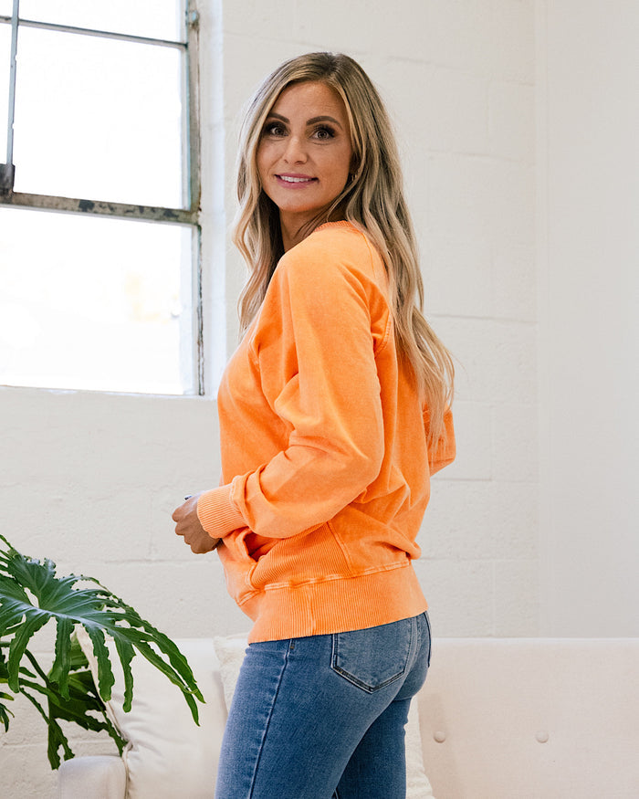 Girlfriend Crewneck Sweatshirt - Ash Light Orange  Zenana