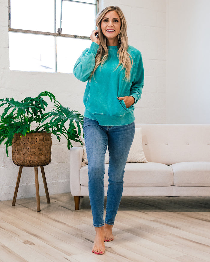 Girlfriend Crewneck Sweatshirt - Ash Light Teal  Zenana