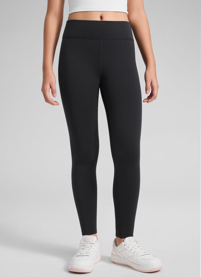 CRZ YOGA Girl's Matte Thermal Fleece Lined Casual High Rise Legging Black