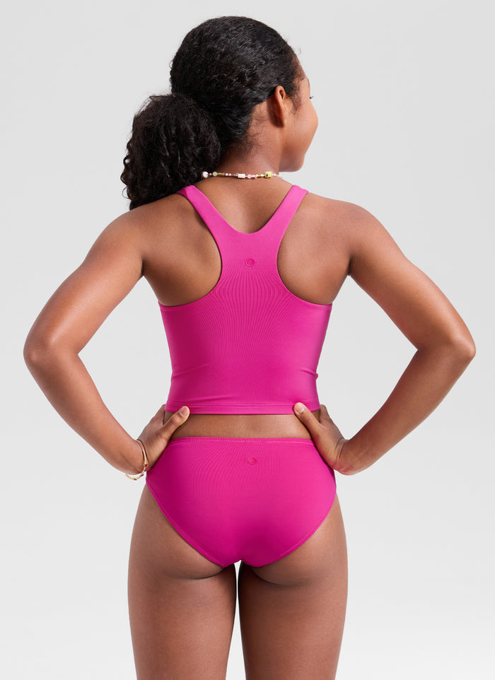 CRZ YOGA Girls Swim Bikini Set High Neck Racerback Tops and Bottoms Hibiscus Purple