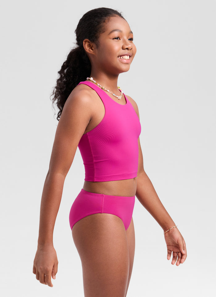 CRZ YOGA Girls Swim Bikini Set High Neck Racerback Tops and Bottoms Hibiscus Purple