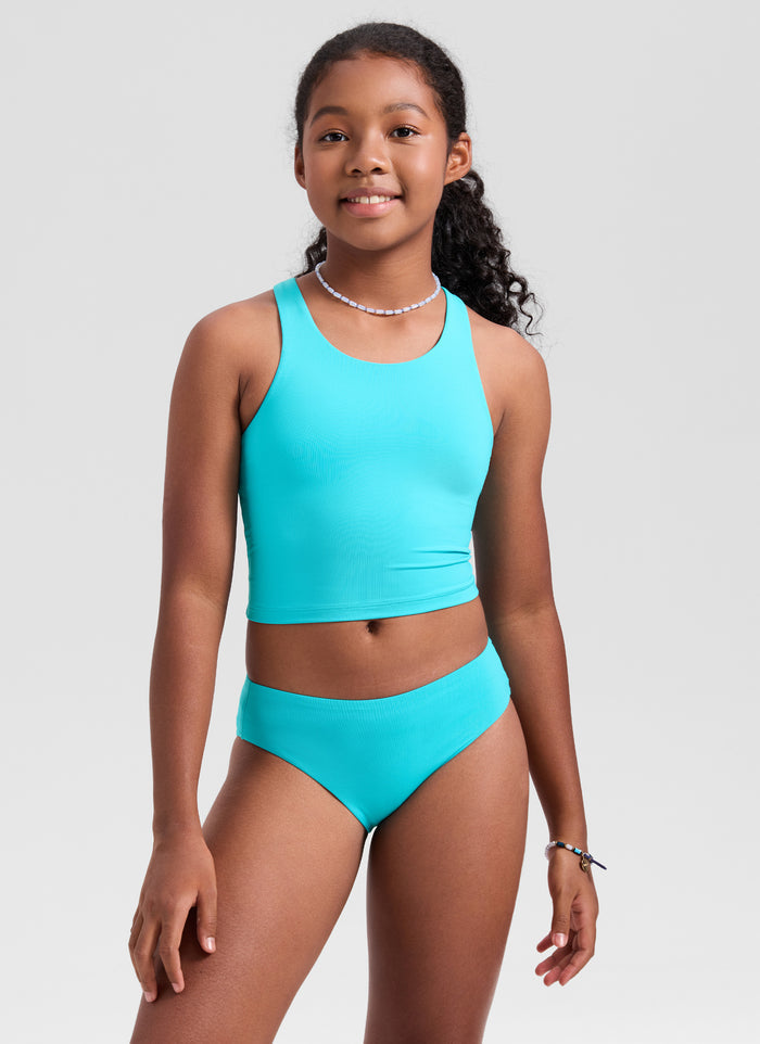 CRZ YOGA Girls Swim Bikini Set High Neck Racerback Tops and Bottoms Turquoise