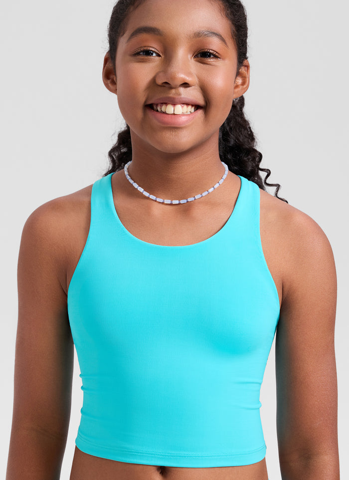 CRZ YOGA Girls Swim Bikini Set High Neck Racerback Tops and Bottoms Turquoise