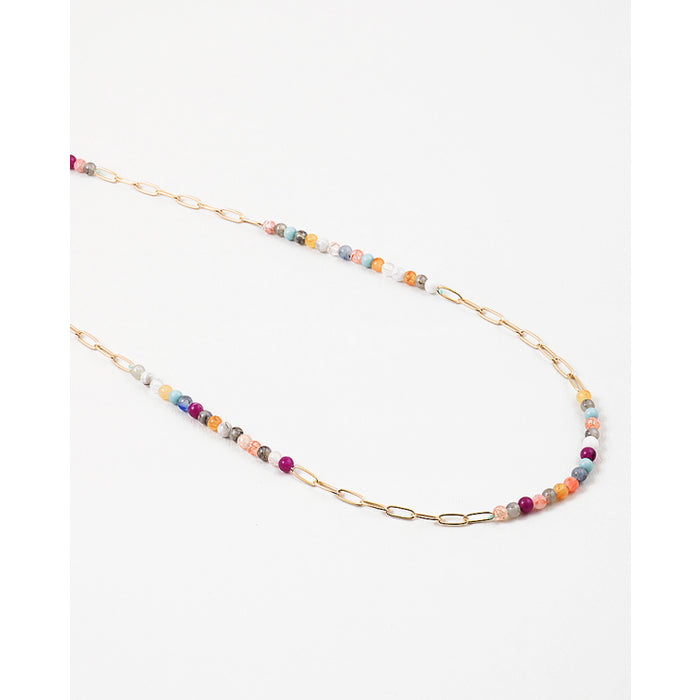 gold paper clip multi color bead necklace