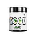 Black and silver supplement container showing detailed white label with supplement facts and usage instructions.
