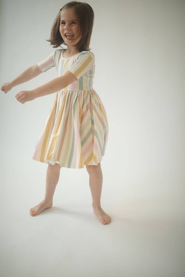 Good Apples Kids Short Sleeve Twirl Dress - Pastel Stripes