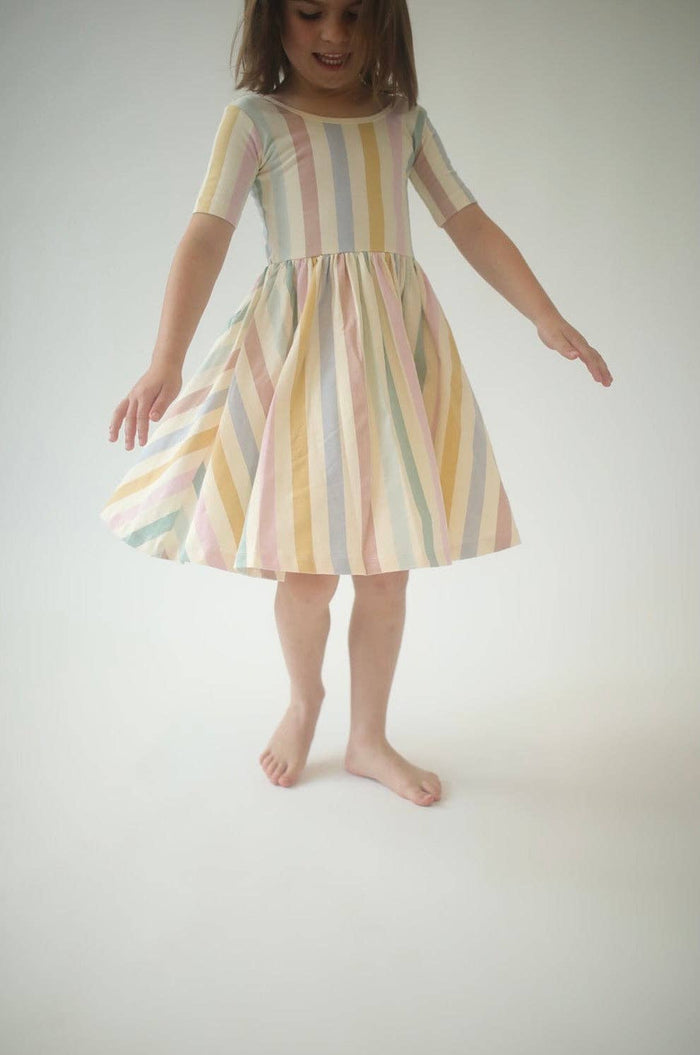 Good Apples Kids Short Sleeve Twirl Dress - Pastel Stripes