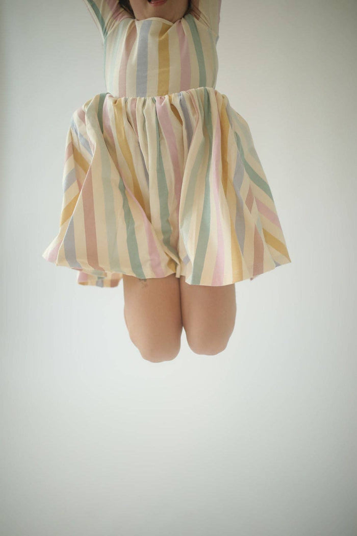 Good Apples Kids Short Sleeve Twirl Dress - Pastel Stripes