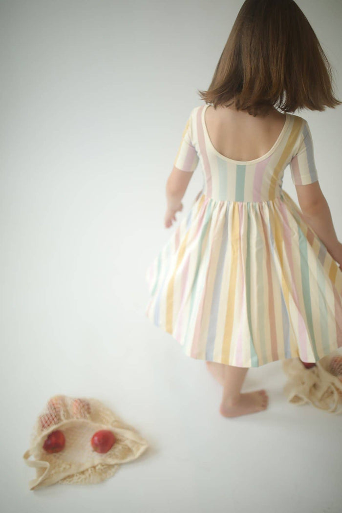 Good Apples Kids Short Sleeve Twirl Dress - Pastel Stripes