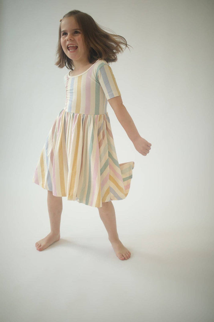 Good Apples Kids Short Sleeve Twirl Dress - Pastel Stripes