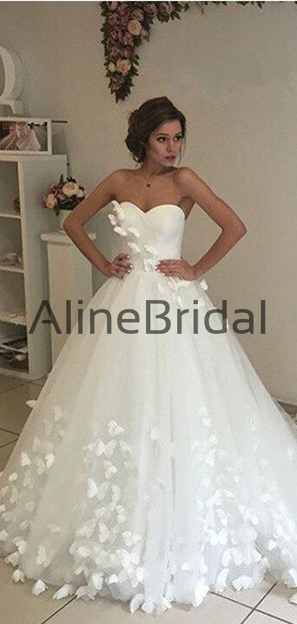Gorgeous 3D Butterfly Applique Strapless A-Line Tulle Wedding Dress, AB1545