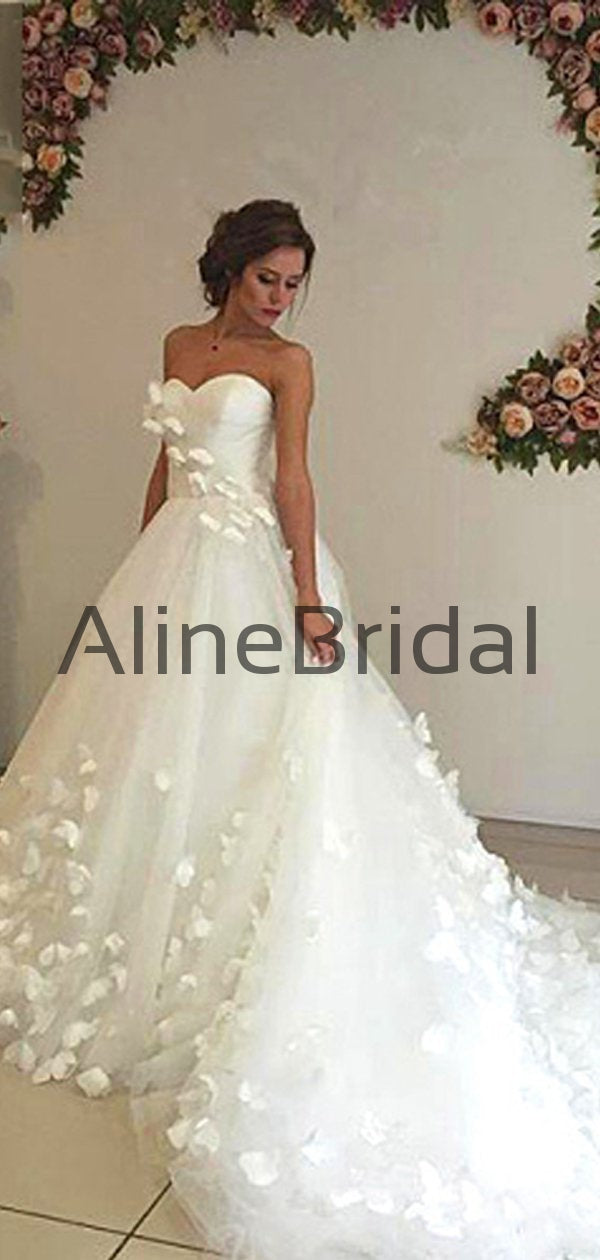 Gorgeous 3D Butterfly Applique Strapless A-Line Tulle Wedding Dress, AB1545