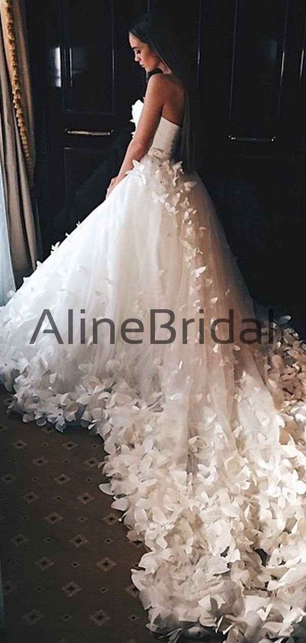 Gorgeous 3D Butterfly Applique Strapless A-Line Tulle Wedding Dress, AB1545