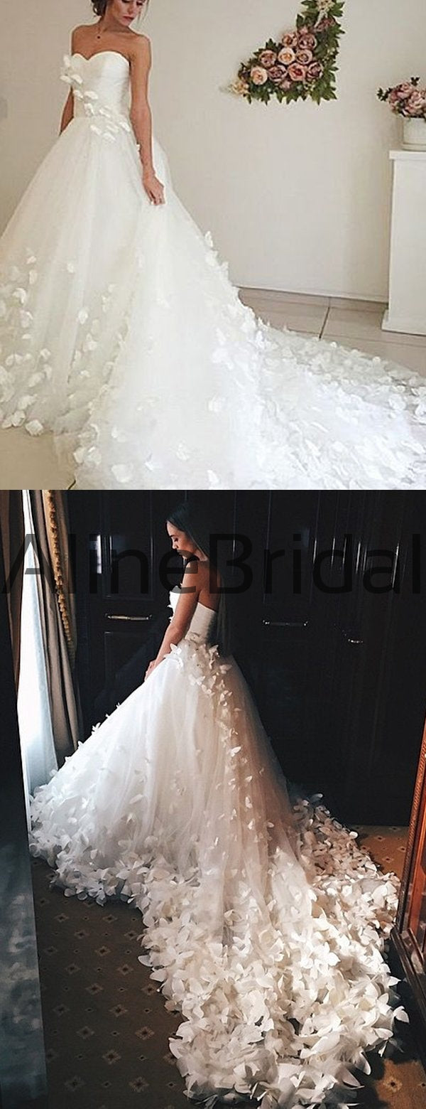 Gorgeous 3D Butterfly Applique Strapless A-Line Tulle Wedding Dress, AB1545