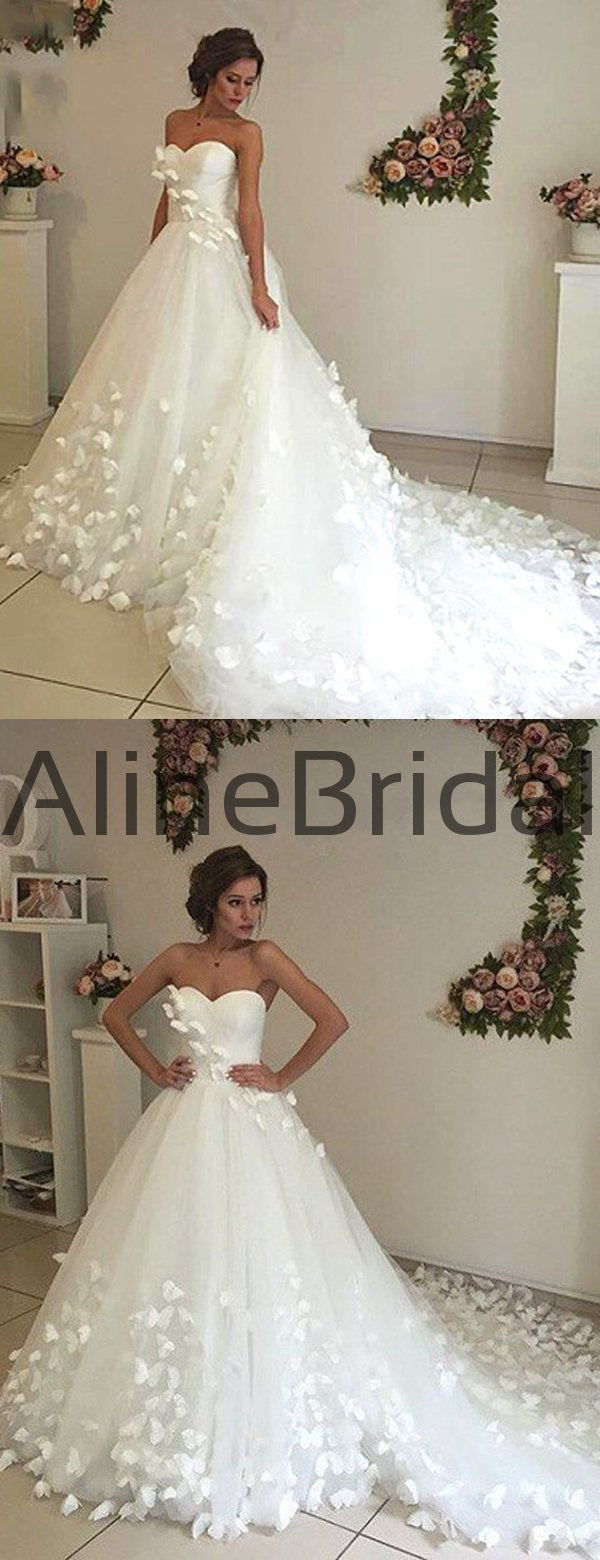 Gorgeous 3D Butterfly Applique Strapless A-Line Tulle Wedding Dress, AB1545