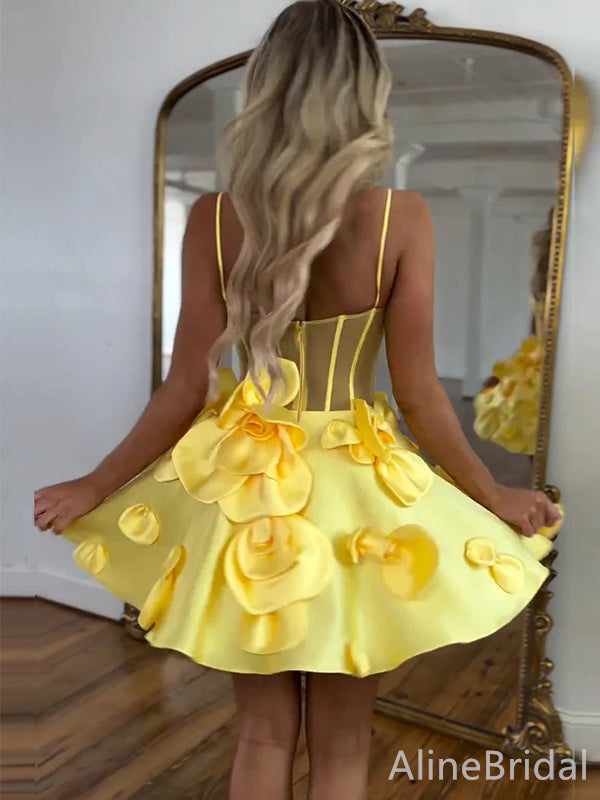 Gorgeous Floral Yellow A-line Short Mini Homecoming Dress, HD3233