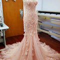 Gorgeous Sweetheart Strapless Lace Appliques Tulle  Pink Mermaid Prom Ball Gown, Evening Dress, WD0033