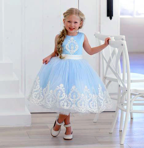 Graceful Sky Blue A-line Tulle Flower Girl Dress, FGS104