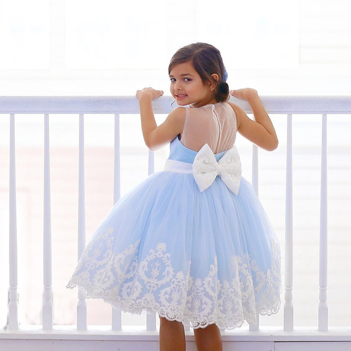 Graceful Sky Blue A-line Tulle Flower Girl Dress, FGS104