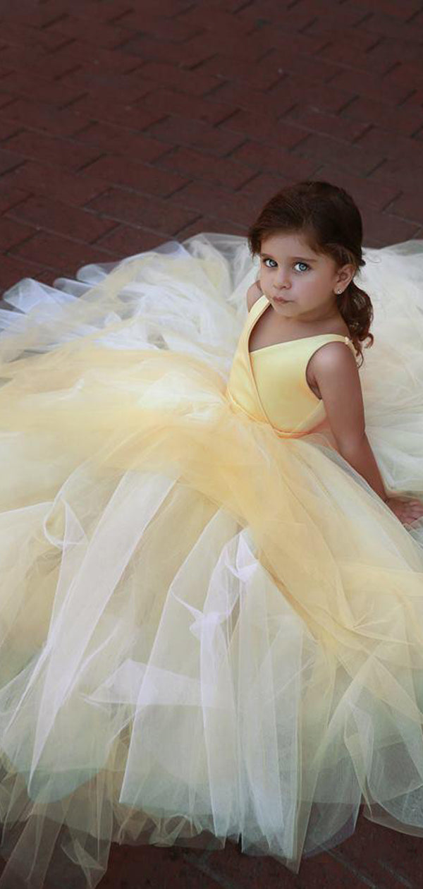 Graceful  Yellow A-line Tulle Flower Girl Dresses, FGS117