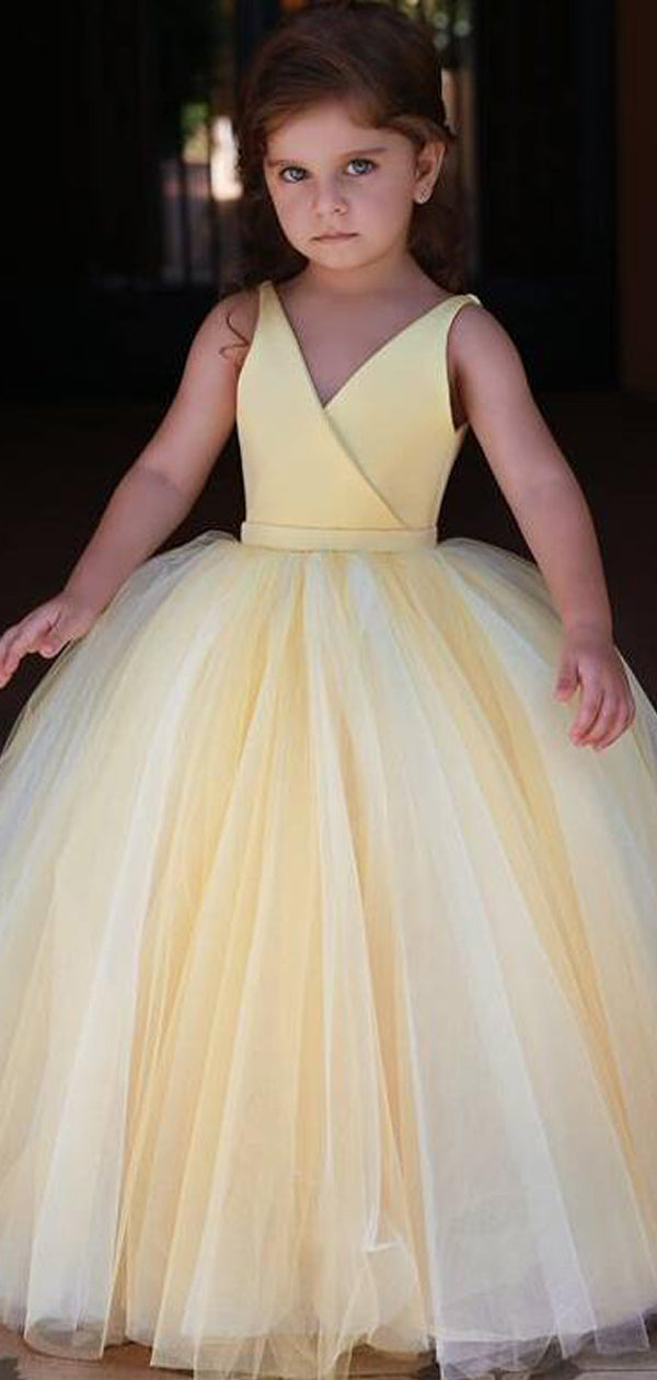 Graceful  Yellow A-line Tulle Flower Girl Dresses, FGS117