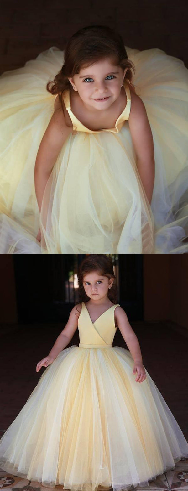 Graceful  Yellow A-line Tulle Flower Girl Dresses, FGS117