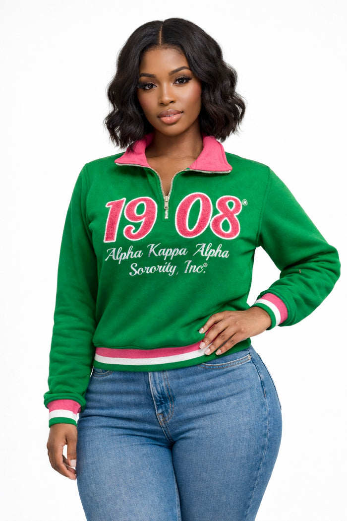Green 1908 Quarter Zip Waist-Length Sweatshirt
