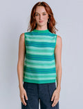 green and blue striped knit tank top for women