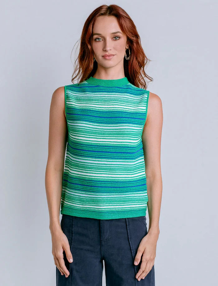 green and blue striped knit tank top for women
