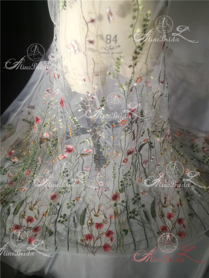 Green Satin Floral Embroidery Spaghetti Strap A-line Prom Dresses,PD00351
