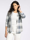 Grey plaid button down top for women