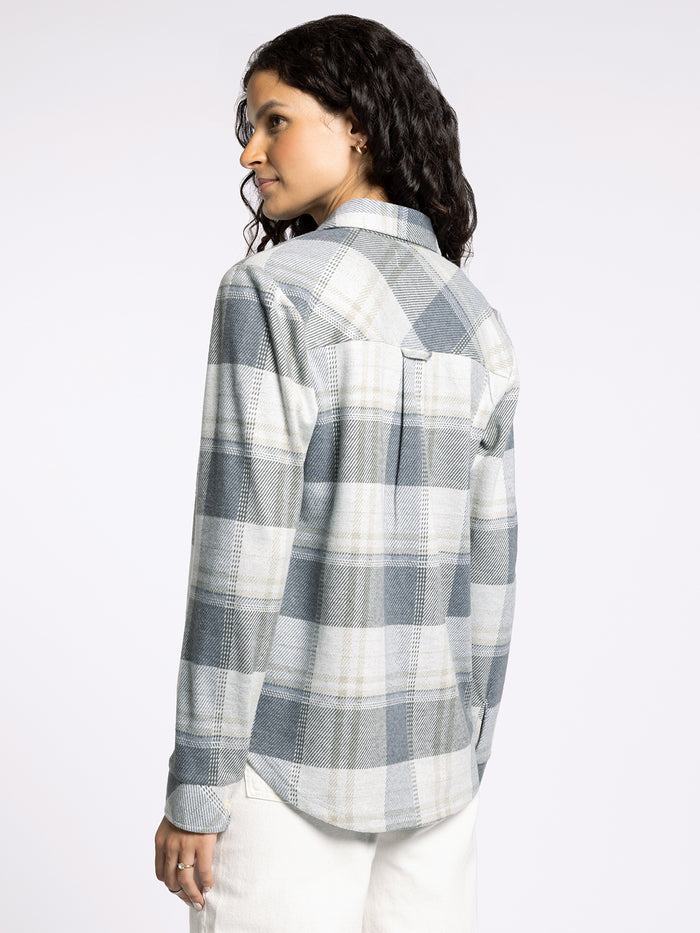 relaxed fit grey plaid top for women