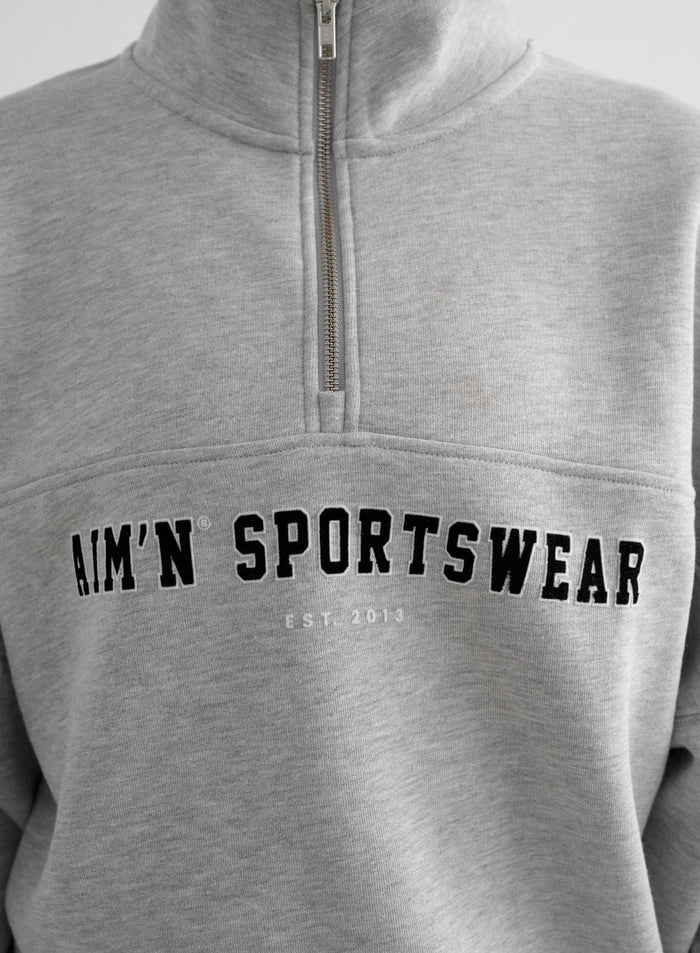 Grey Melange Varsity Sweat Half Zip