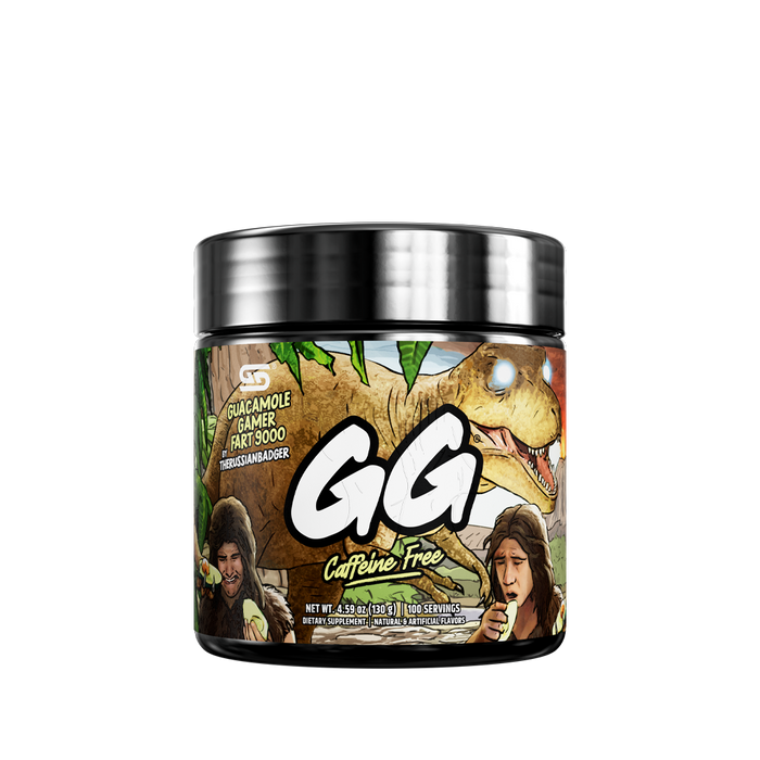 Black-lidded container showing detailed supplement facts and usage instructions on a green leafy background label.