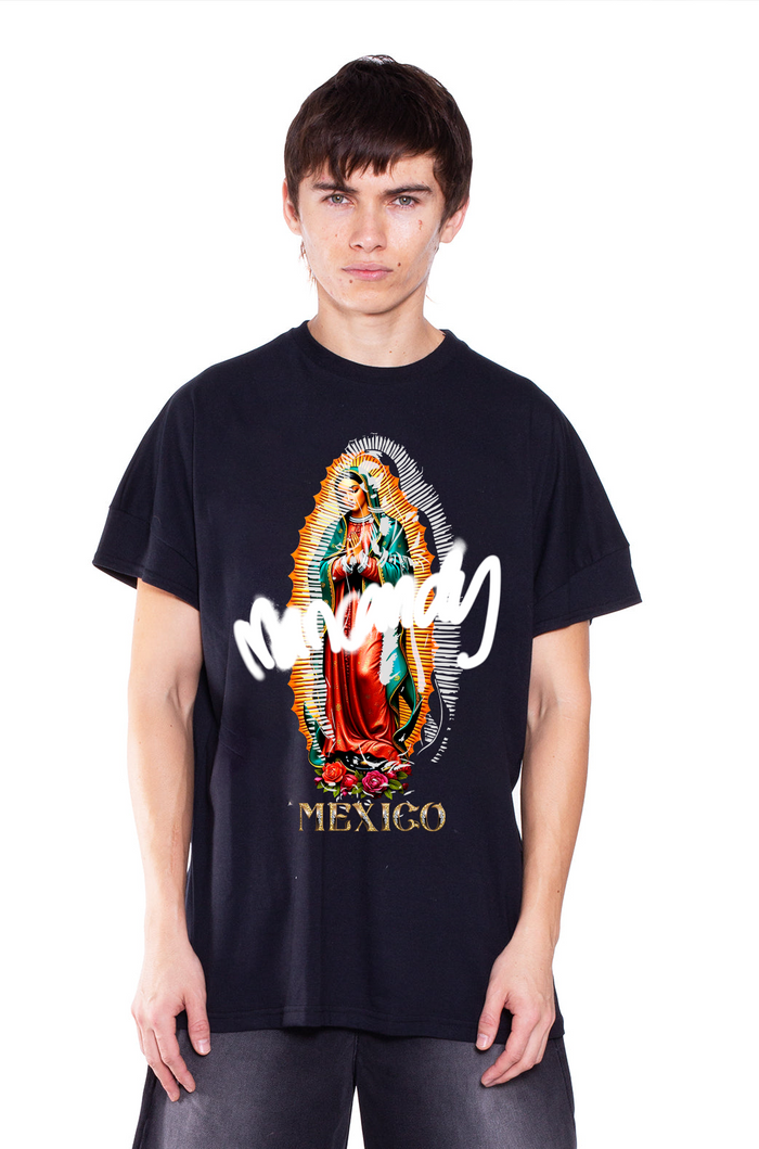 t shirt, graphic tee, oversized t shirt, guadalupana, black t shirt, cotton t shirt, unisex, genderless, mancandy, mexican culture