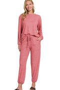 elastic waist cropped lounge joggers in soft red