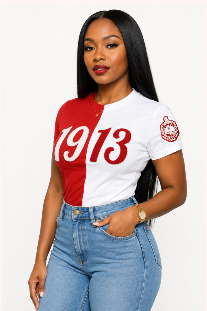 Half Red/White 1913 Chenille Tee