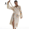 Handmade Organic Cotton Kimono Robe - Beige Evil Eye (Natural)