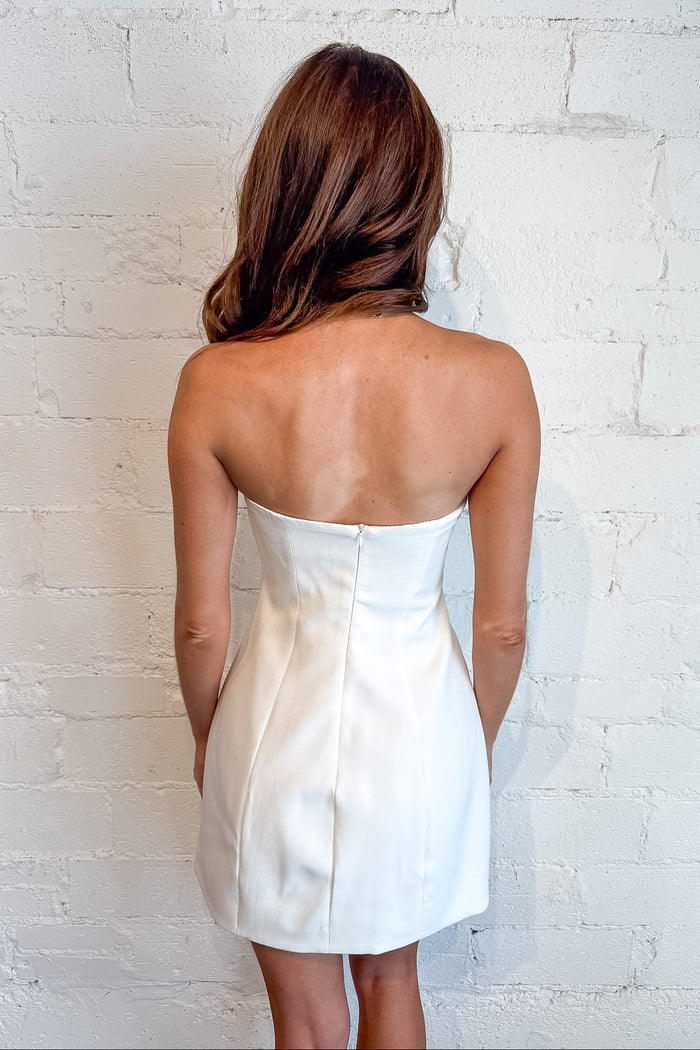 Harper Mini Dress, White Mini Dress, Strapless Dress, Graduation Dress, Sorority Rush Dress, Adeline Boutique, Dallas Boutique, Spring and Summer Dresses